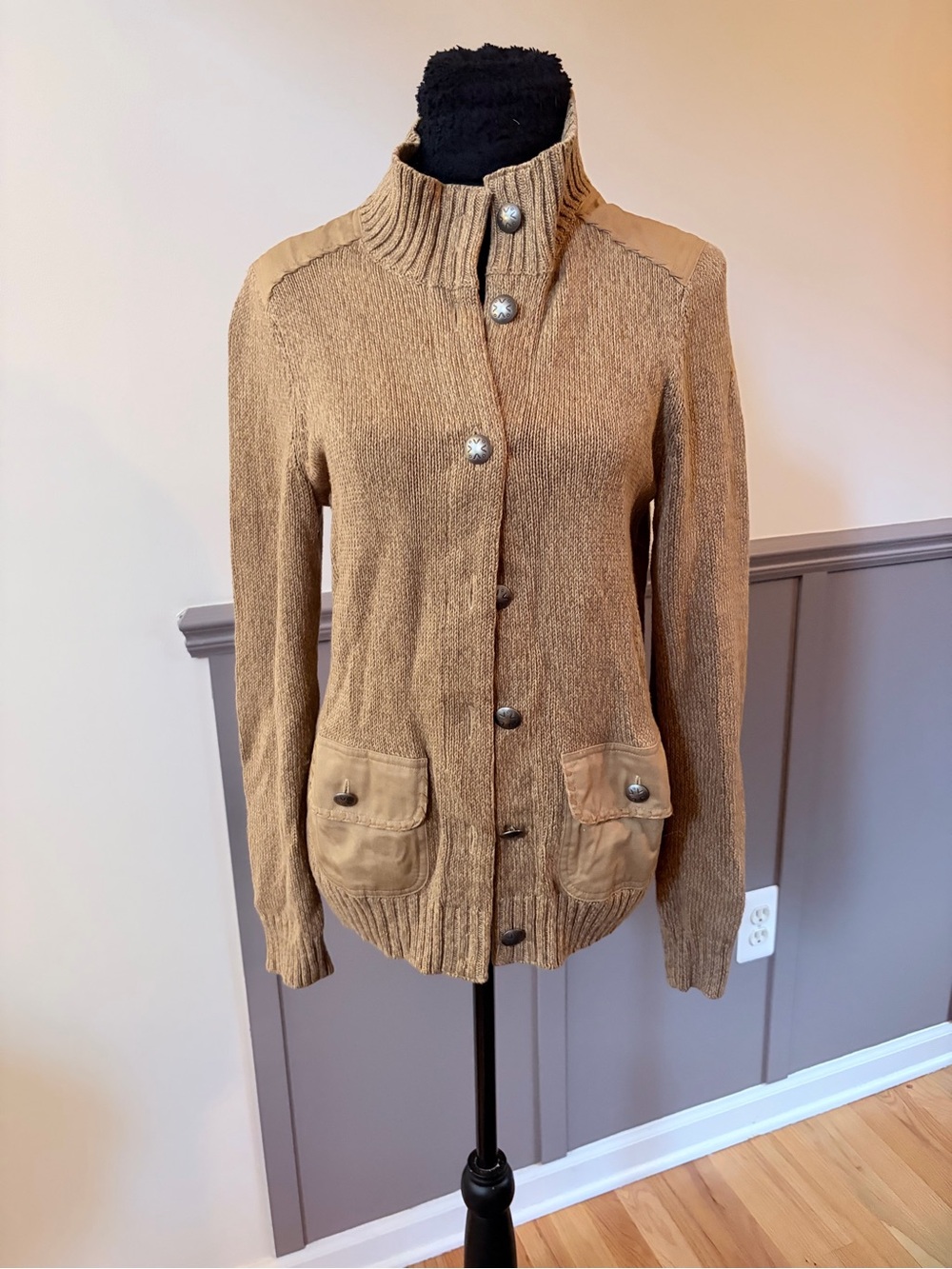 Women's Ralph Lauren Knit Button-Front Cardigan Sweater in Tan